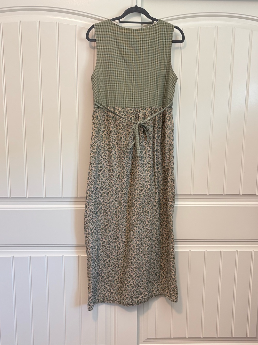 vintage gingham sleeveless cottagecore floral maxi dress size medium green tan - Picture 6 of 9